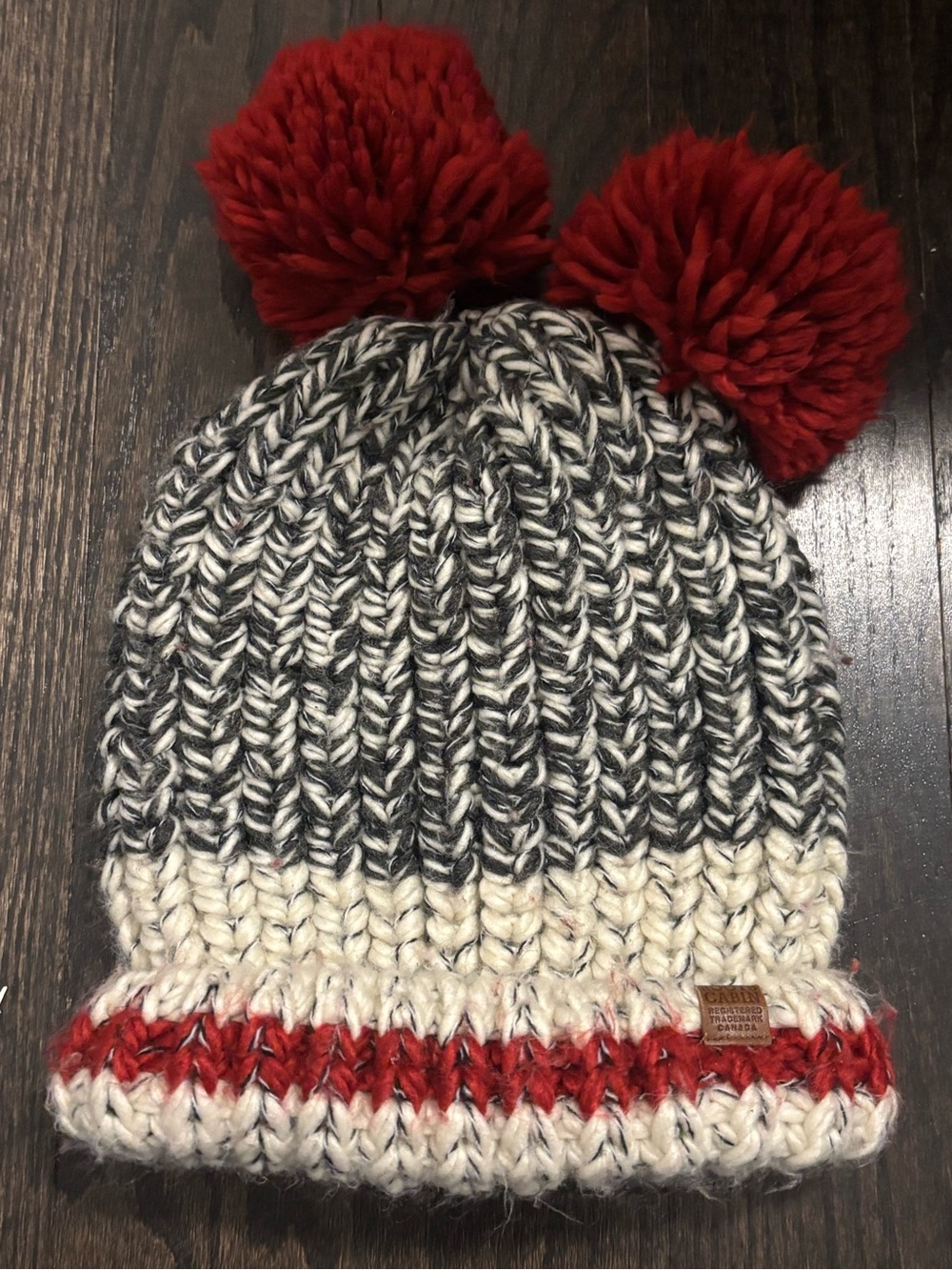 Roots Kids Two-Pom Pom Knit Beanie Hat - Red, Cream & Black
